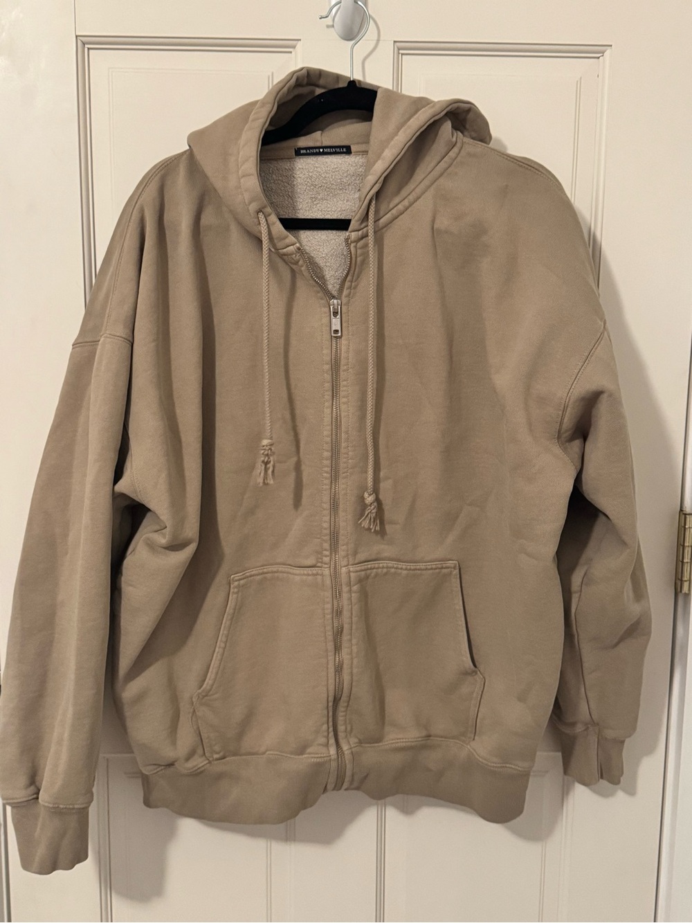EUC Brandy Melville Christy Oversized Zip-Up Hoodie in Tan